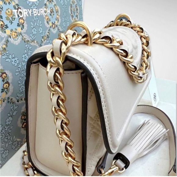 AUTH. NWT Tory Burch Fleming Convertible Shoulder Bag & Kira Pearl Drop Earrings - Picture 5 of 12